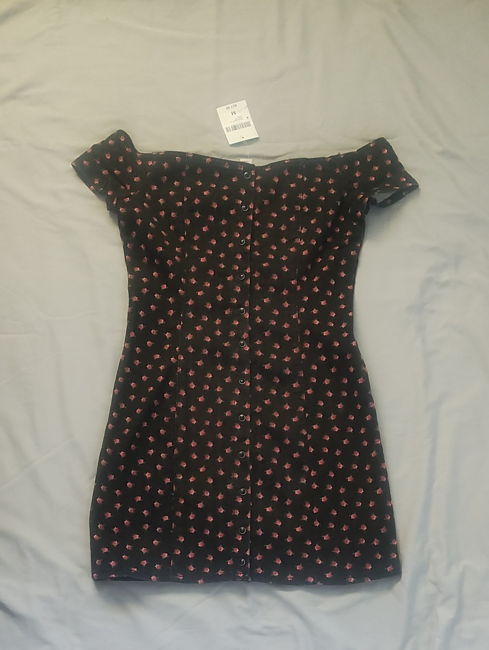 Forever 21 Black Off-Shoulder Mini Dress with Red Roses